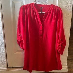 Red with gold glitter accents Button-Up Women's Top